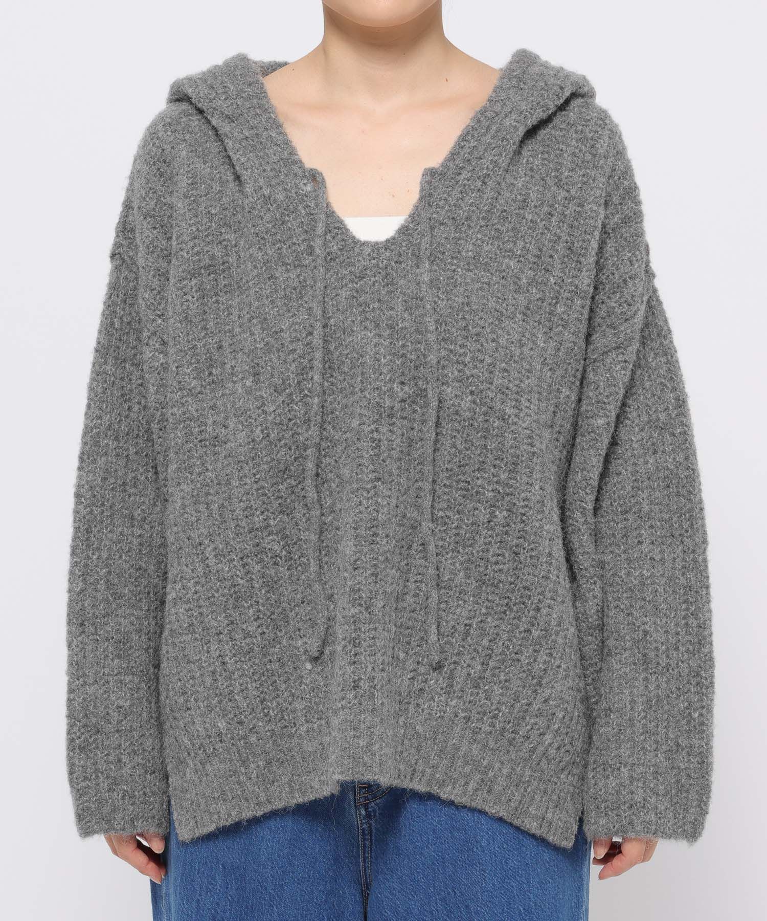 LOWRYS FARM「メランジフードニットプルオーバー」|ニット・セーター|