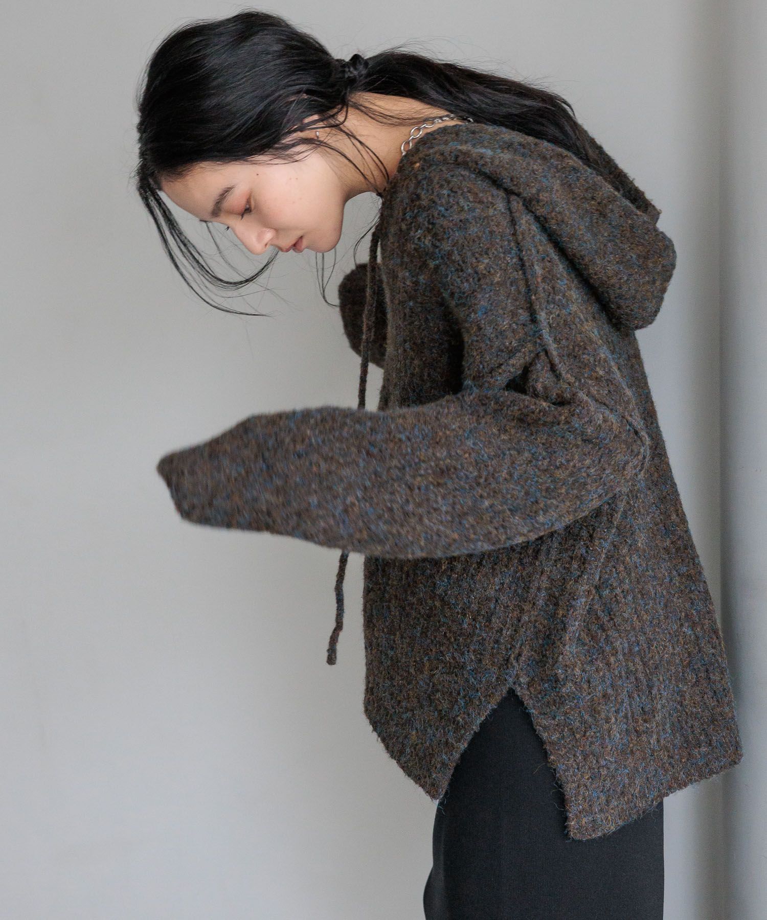 LOWRYS FARM「メランジフードニットプルオーバー」|ニット・セーター|GRY8