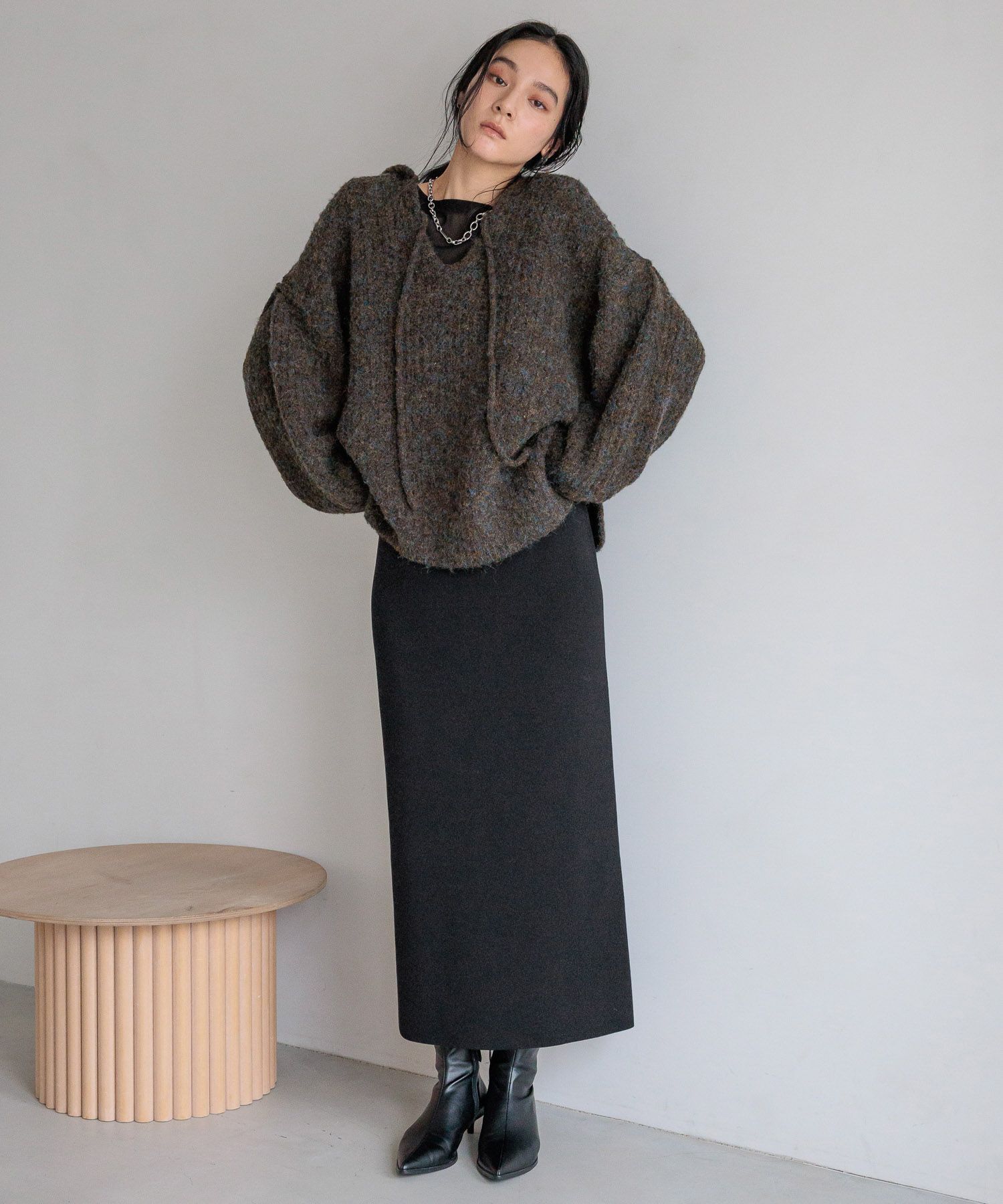 LOWRYS FARM「メランジフードニットプルオーバー」|ニット・セーター|