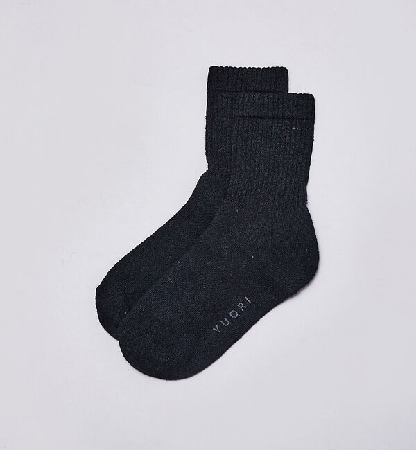 ABAHOUSE「【YUQRI】puff pile short crew＆line crew /」|ソックス|ブラック