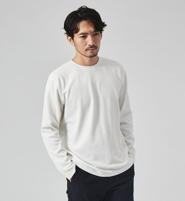 ABAHOUSE「【チェック柄】ジャガード クルーネック 長袖 Tシャツ」|Tシャツ・カットソー|
