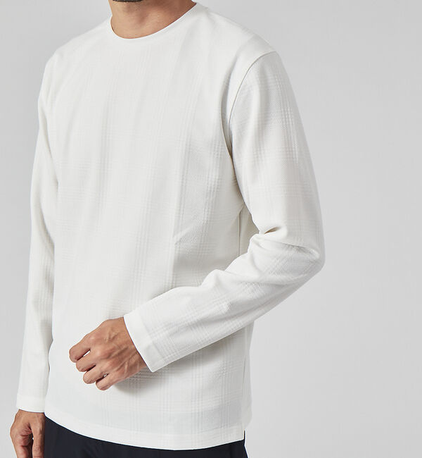 ABAHOUSE「【チェック柄】ジャガード クルーネック 長袖 Tシャツ」|Tシャツ・カットソー|