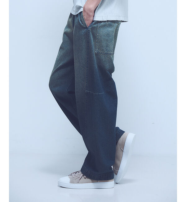 ABAHOUSE「【ヴィンテージ加工】 LIGHT CURVED DENIM /ワイドデニム/ライ」|デニム|
