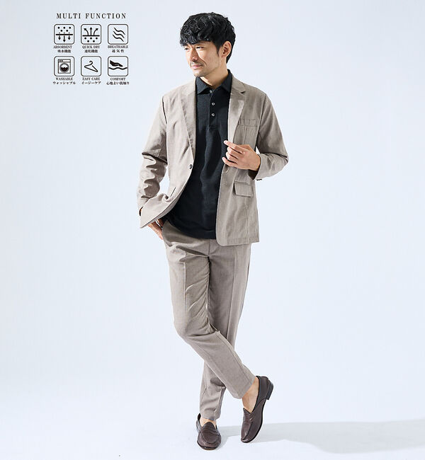ABAHOUSE「【上下2点セット/セットアップ対応】吸水速乾 リネンライク セットアップ / ス」|スーツ|モカ