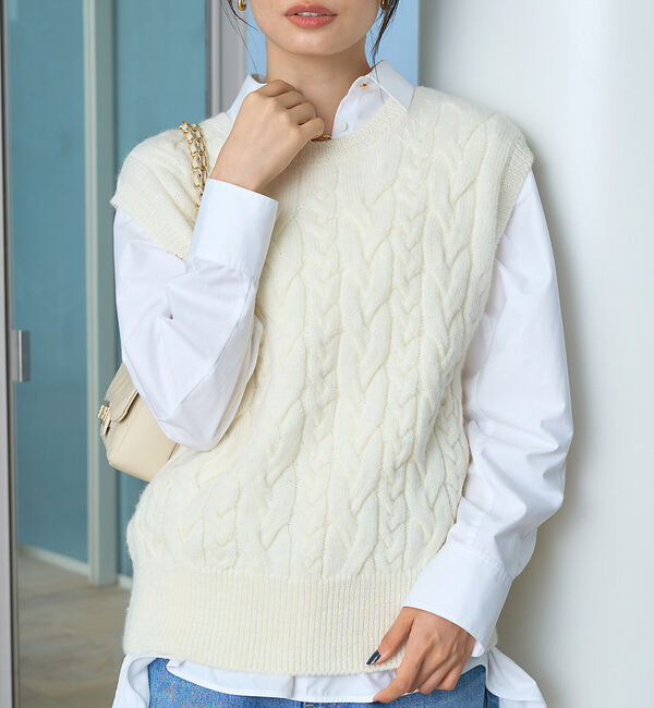 Rouge vif「ケーブルニット2WAYベスト」|ニット・セーター|アイボリー