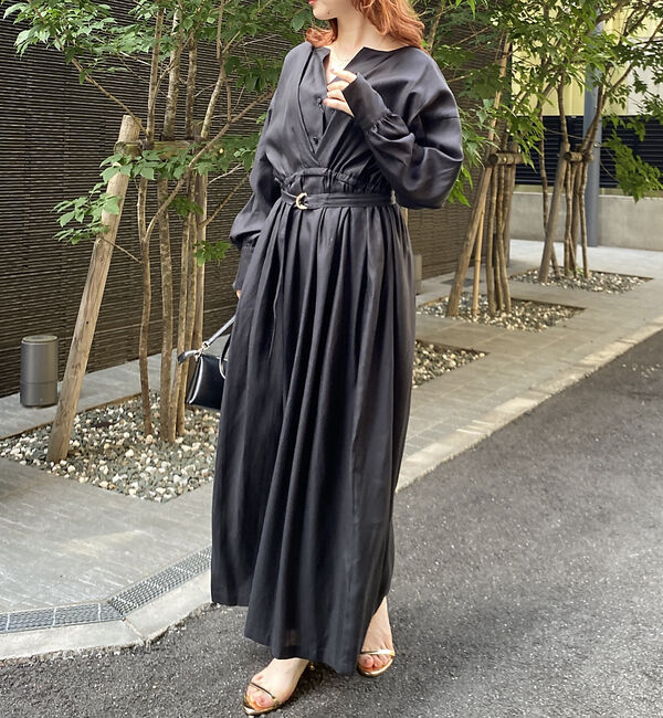 Rouge vif「ヴィンテージキュプラウエストマークワンピース」|ワンピース|ブラック