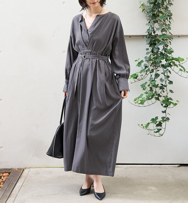 Rouge vif「ヴィンテージキュプラウエストマークワンピース」|ワンピース|チャコールグレー