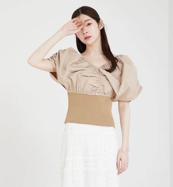 SELFIST「ニットドッキングバルーンブラウス」|シャツ・ブラウス|