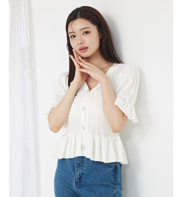 SELFIST「ビジューボタン付きペプラムニットカーデ」|カーディガン|