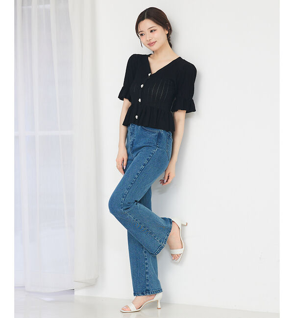 SELFIST「ビジューボタン付きペプラムニットカーデ」|カーディガン|