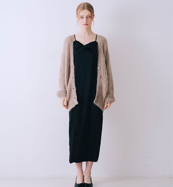 SELFIST「【一花さんコラボ】ニットカーデ＆サテンワンピースSET」|ワンピース|