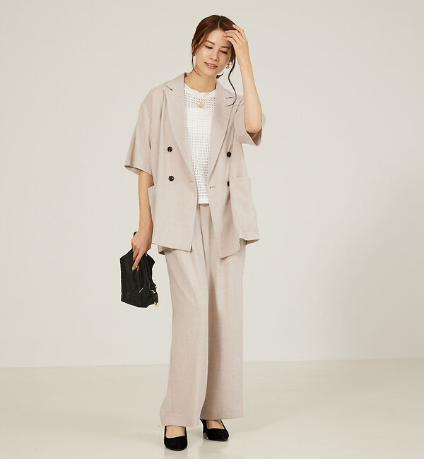 abahouse mavie「【大人気半袖ジャケットにセットアップ対応！】リネンライクタックワイドパンツ/WE」|その他|