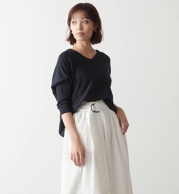 Liesse「綿シルクVネックビッグドルマンニット」|ニット・セーター|
