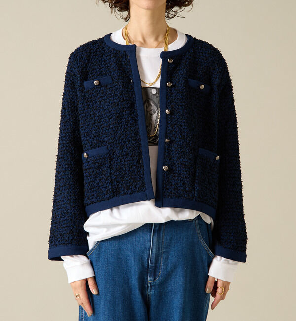 Liesse「ツイーディーニットジャケット」|カーディガン|