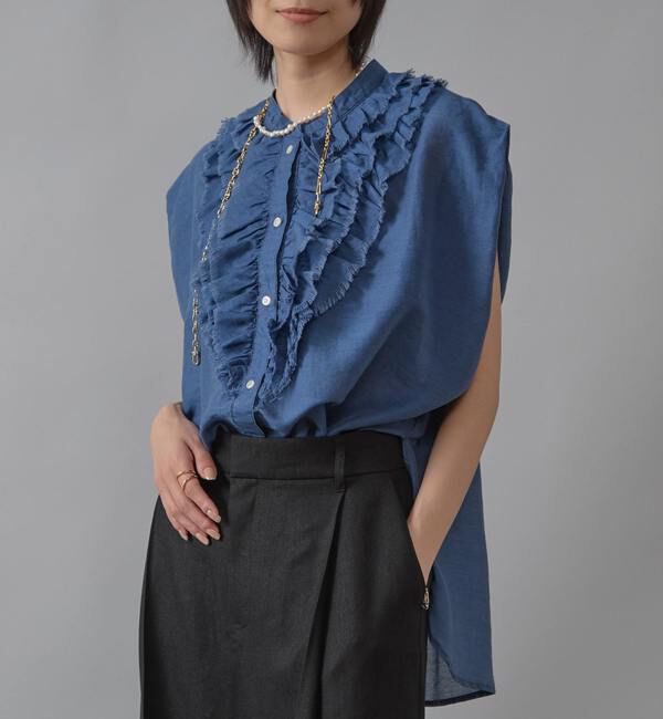Liesse「テンセルシアーデニムフリルブラウス」|シャツ・ブラウス|