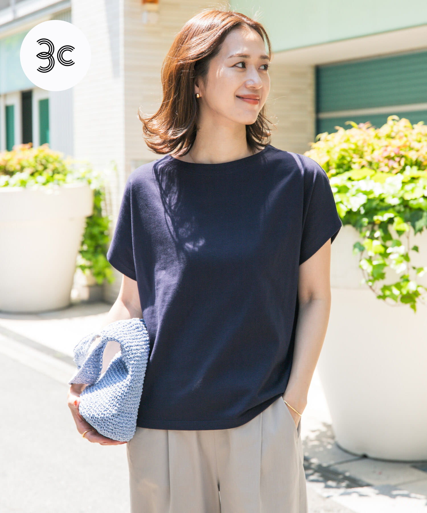 URBAN RESEARCH DOORS「ドライコットンボートネックプルオーバー」|Tシャツ・カットソー|ネイビー