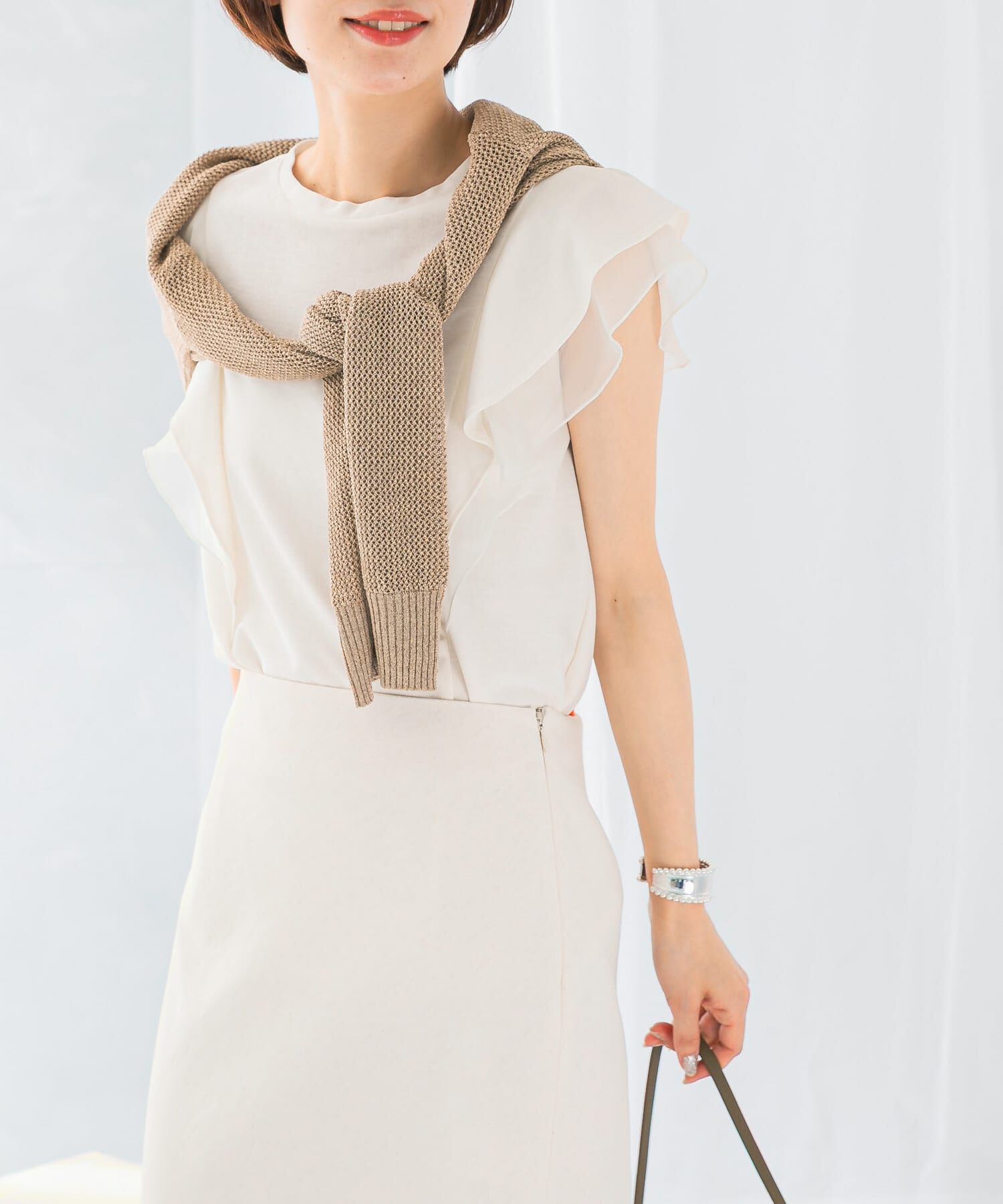 URBAN RESEARCH ROSSO「シアードッキングフリルスリーブTシャツ」|Tシャツ・カットソー|