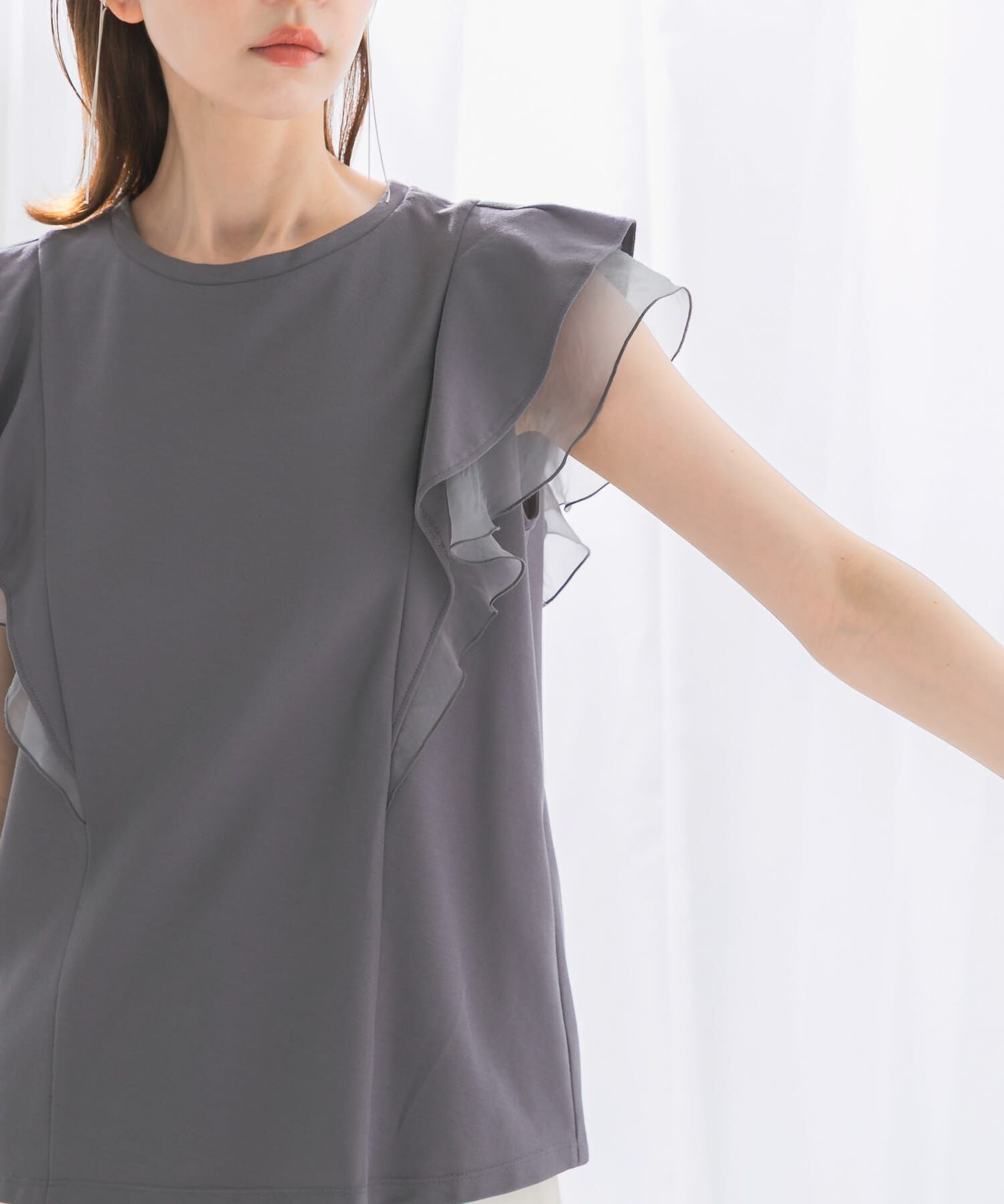 URBAN RESEARCH ROSSO「シアードッキングフリルスリーブTシャツ」|Tシャツ・カットソー|