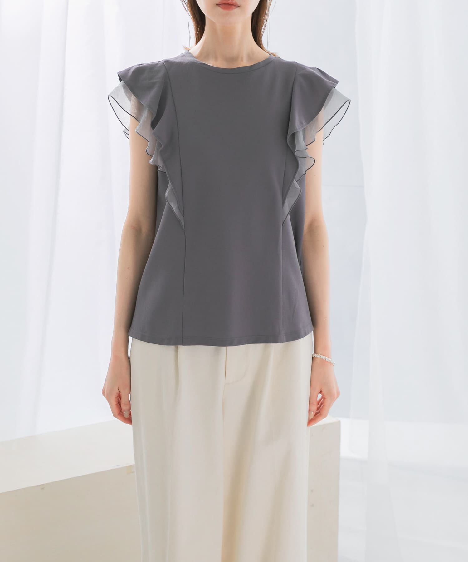 URBAN RESEARCH ROSSO「シアードッキングフリルスリーブTシャツ」|Tシャツ・カットソー|