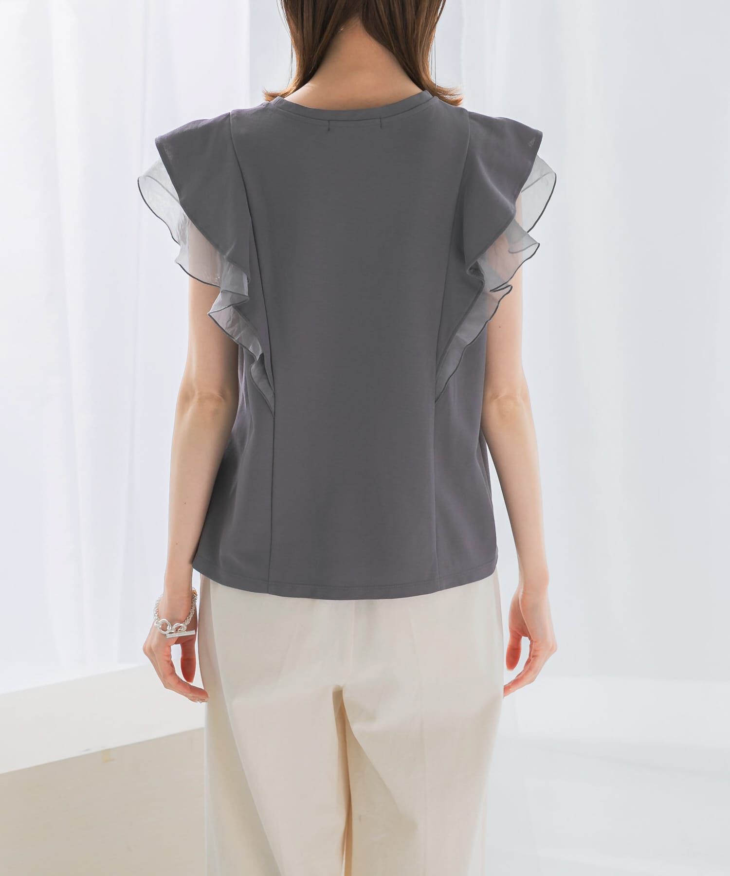 URBAN RESEARCH ROSSO「シアードッキングフリルスリーブTシャツ」|Tシャツ・カットソー|