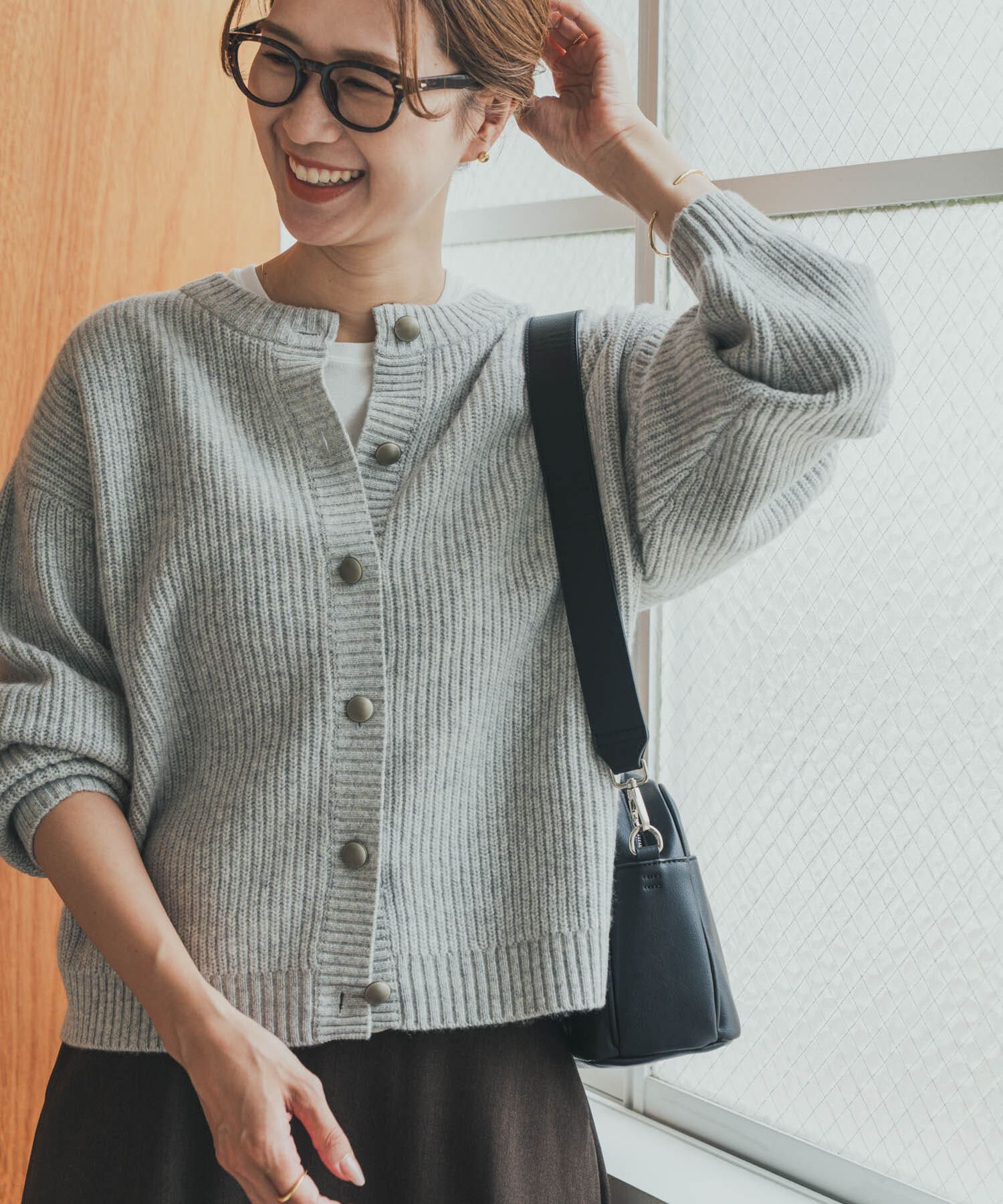 URBAN RESEARCH DOORS「ハミルトンウール畦クルーネックカーディガン」|カーディガン|