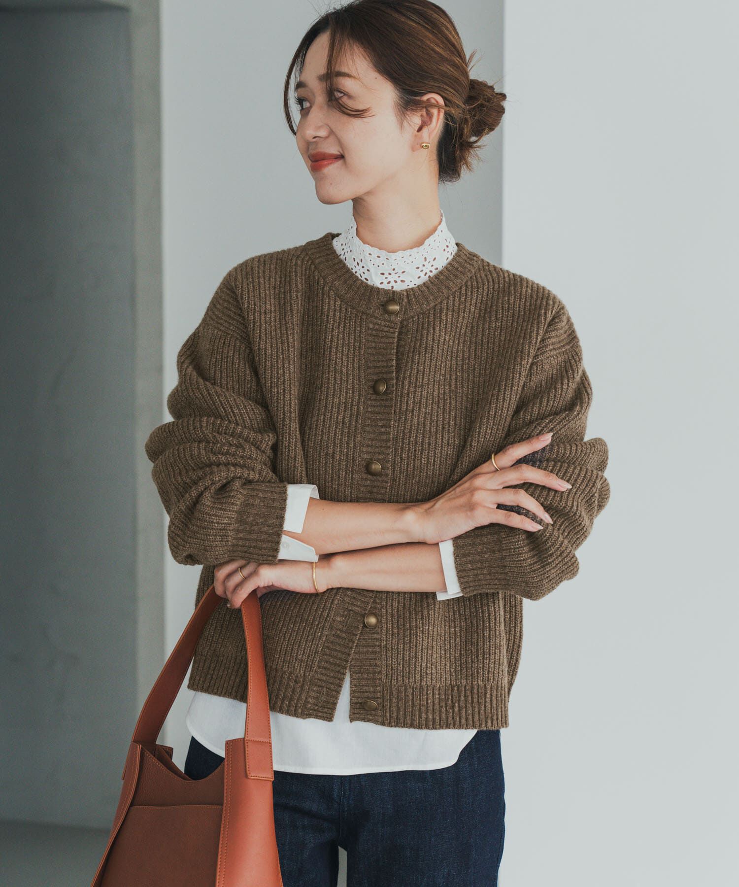 URBAN RESEARCH DOORS「ハミルトンウール畦クルーネックカーディガン」|カーディガン|