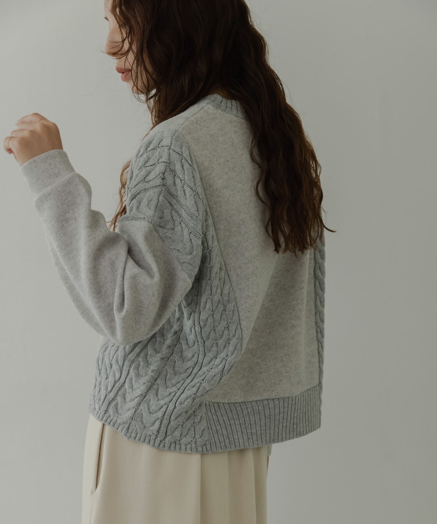 Sonny Label 「ケーブル切替メルトンジャージプルオーバー」|ニット・セーター|グレー