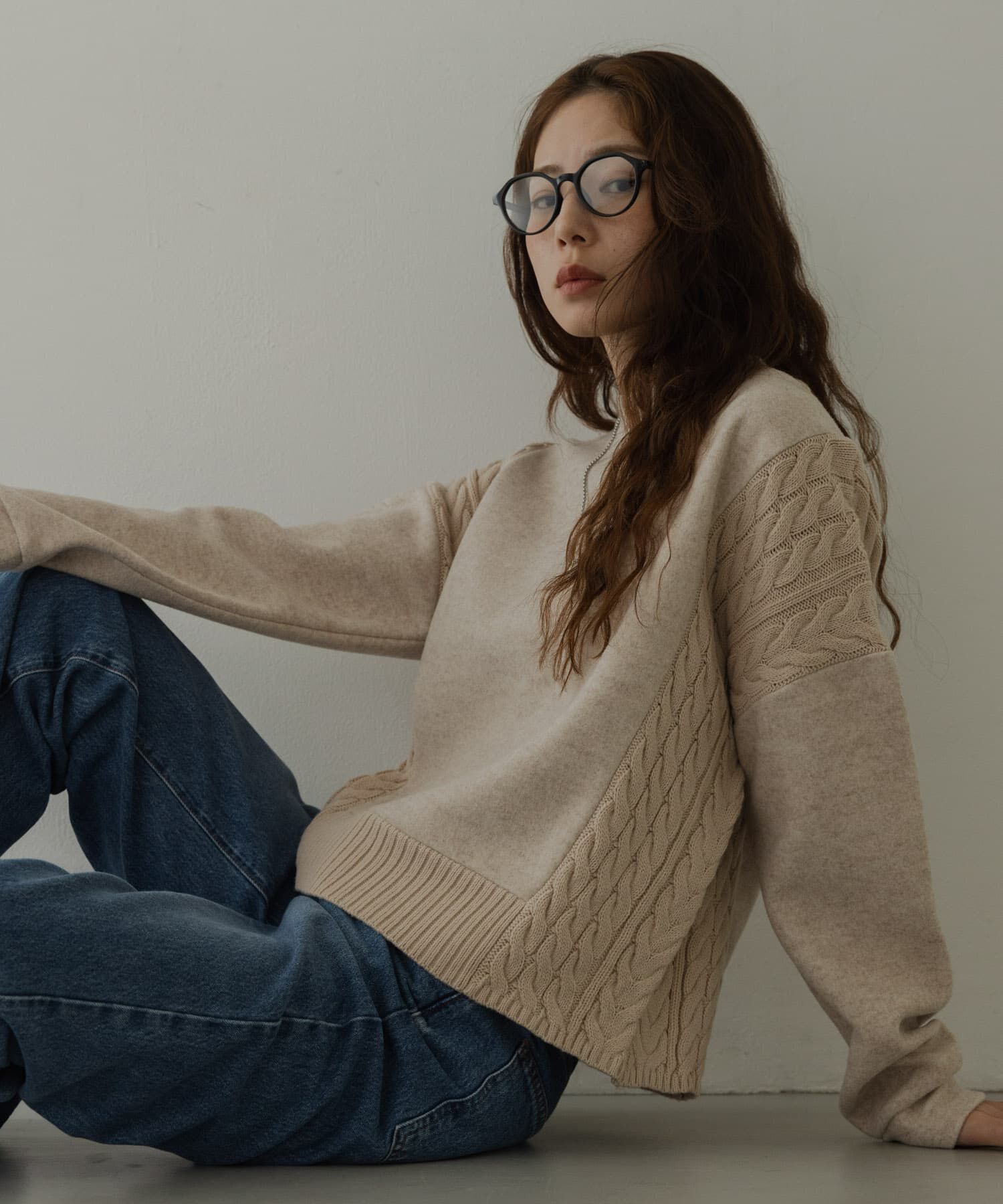 Sonny Label 「ケーブル切替メルトンジャージプルオーバー」|ニット・セーター|ベージュ