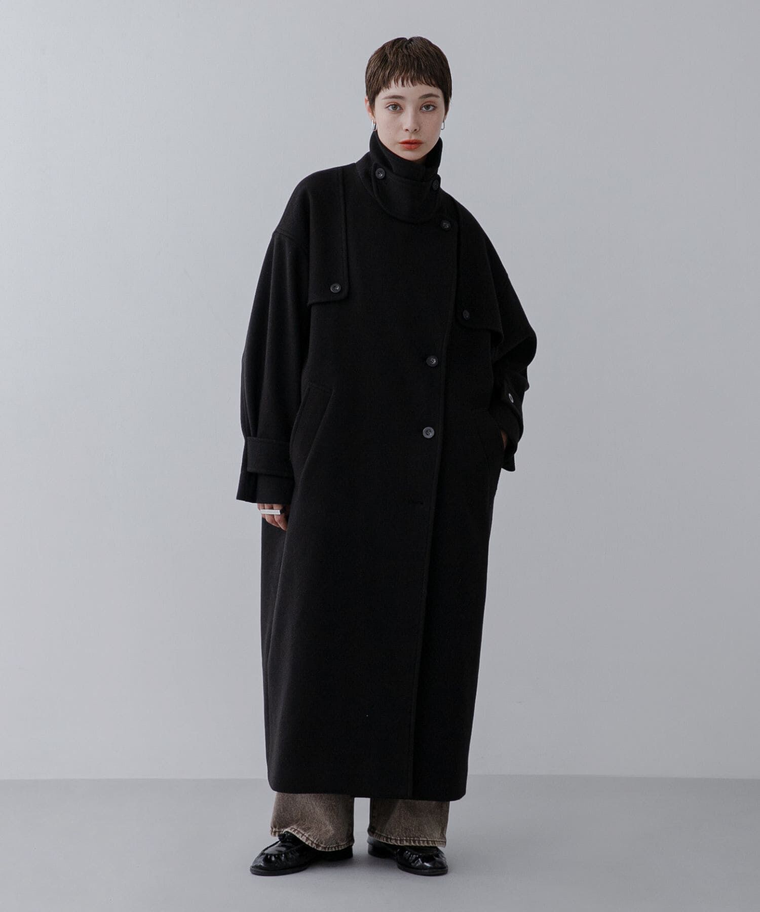  「『2サイズ展開』コクーンロングコート」|ステンカラーコート|