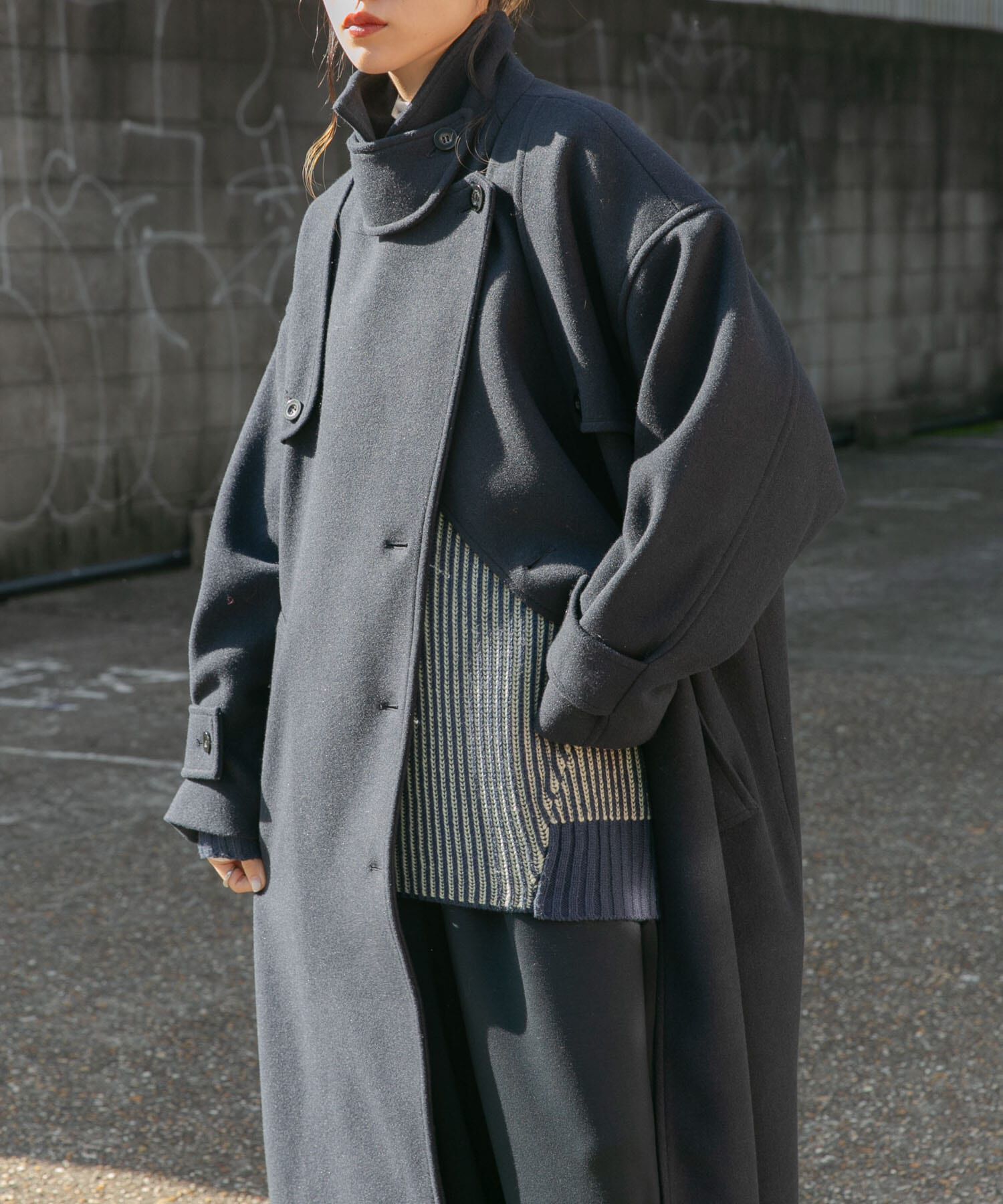  「『2サイズ展開』コクーンロングコート」|ステンカラーコート|