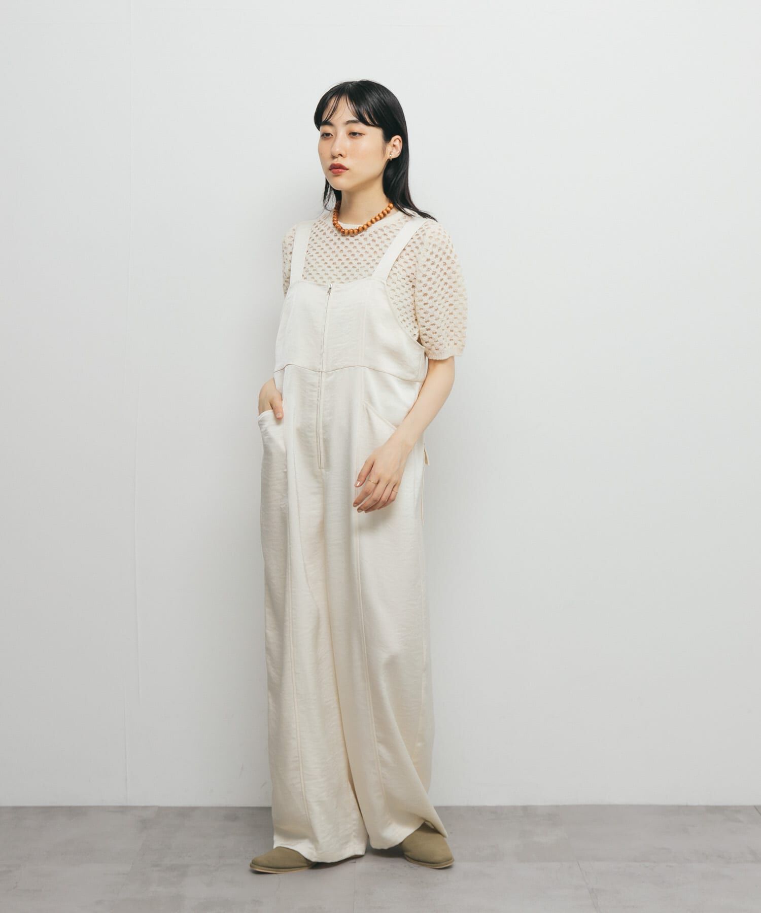  「フロントZIPサテンサロペット」|スカート|