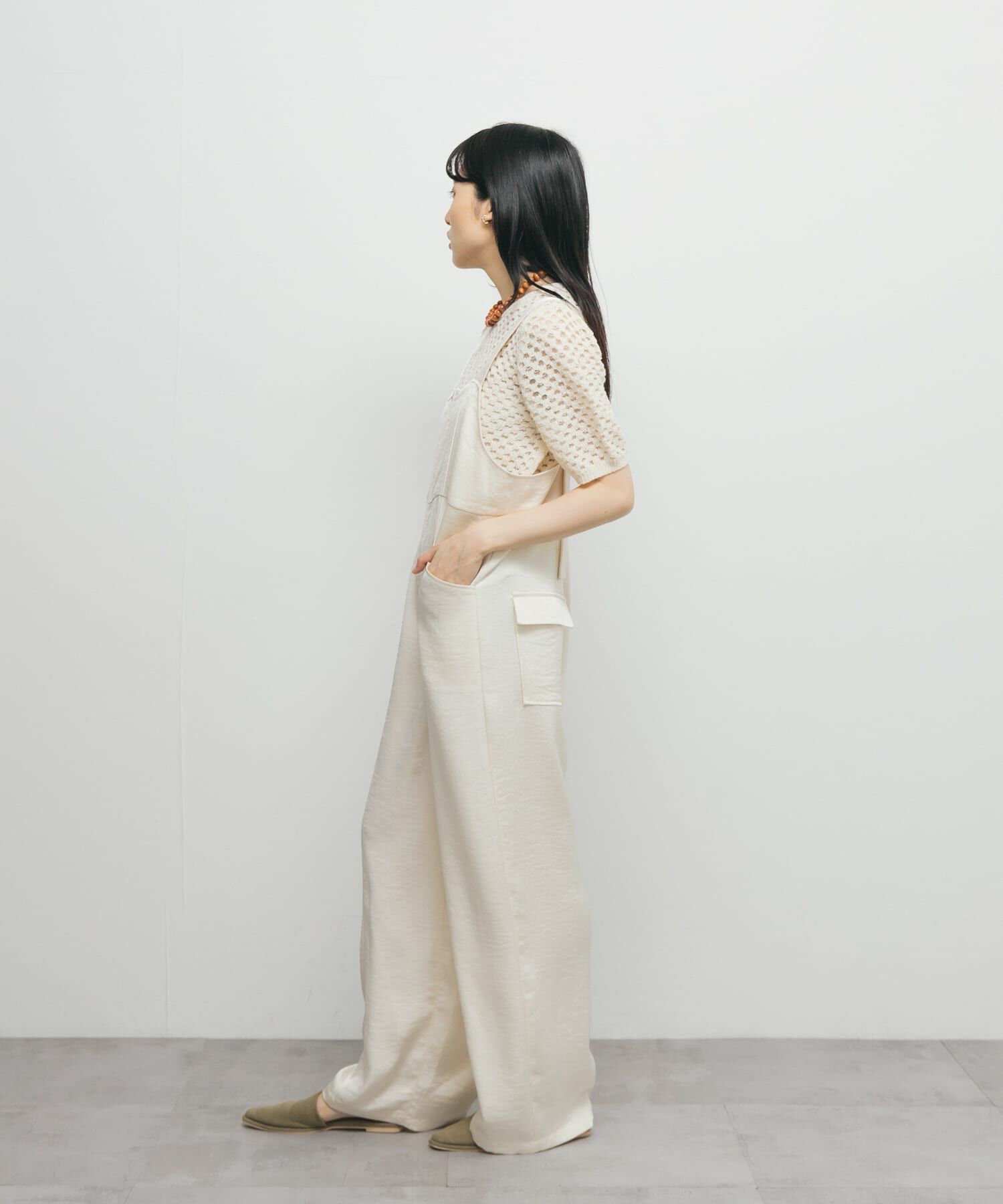  「フロントZIPサテンサロペット」|スカート|