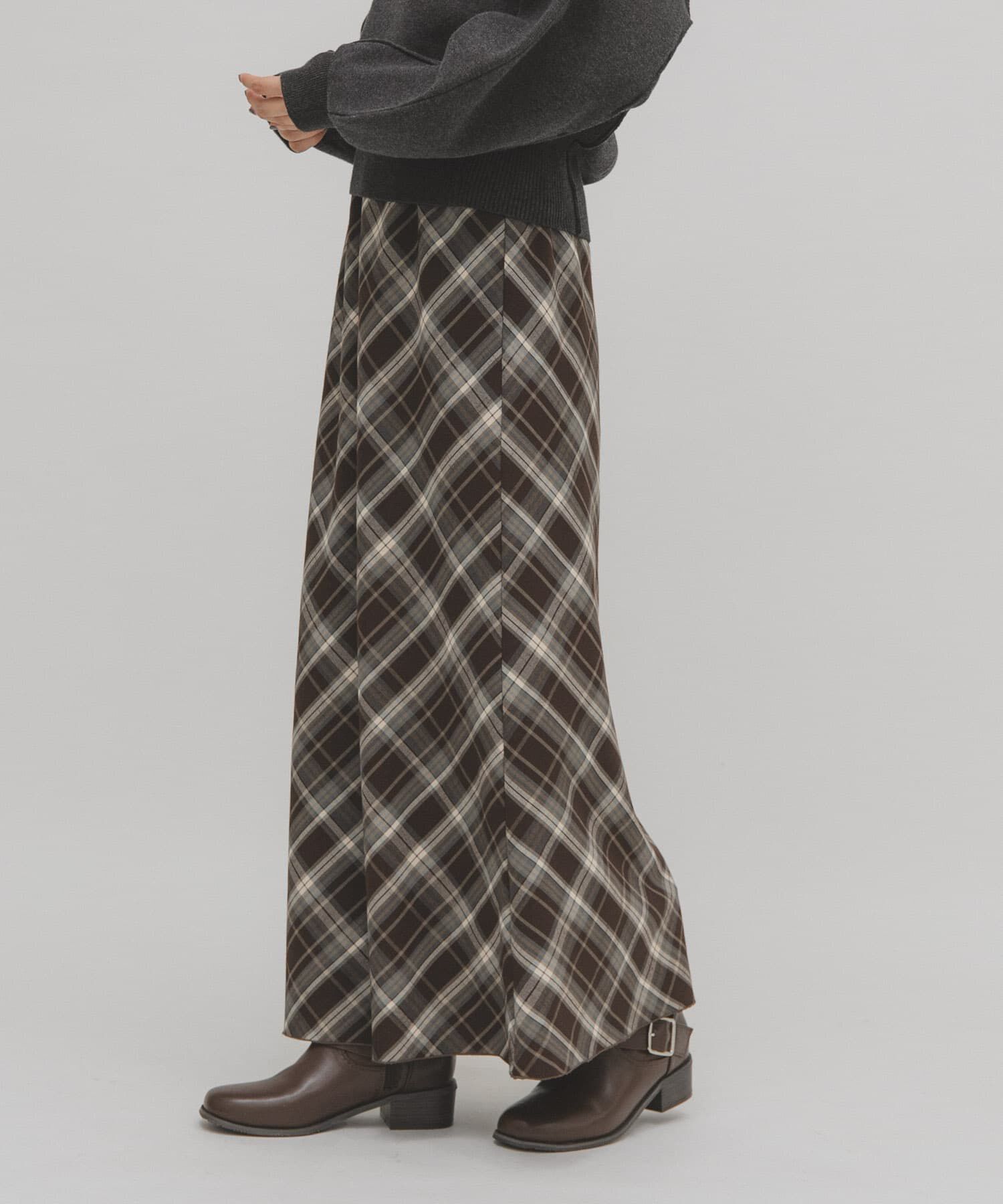  「チェックナロースカート」|スカート|ブラウン系その他