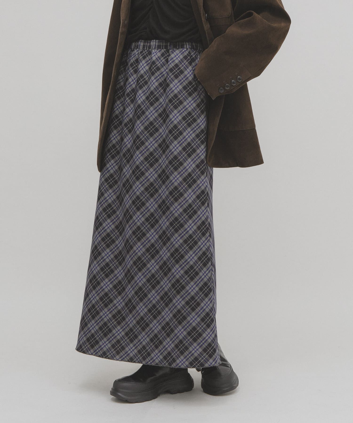  「チェックナロースカート」|スカート|ブルー系その他
