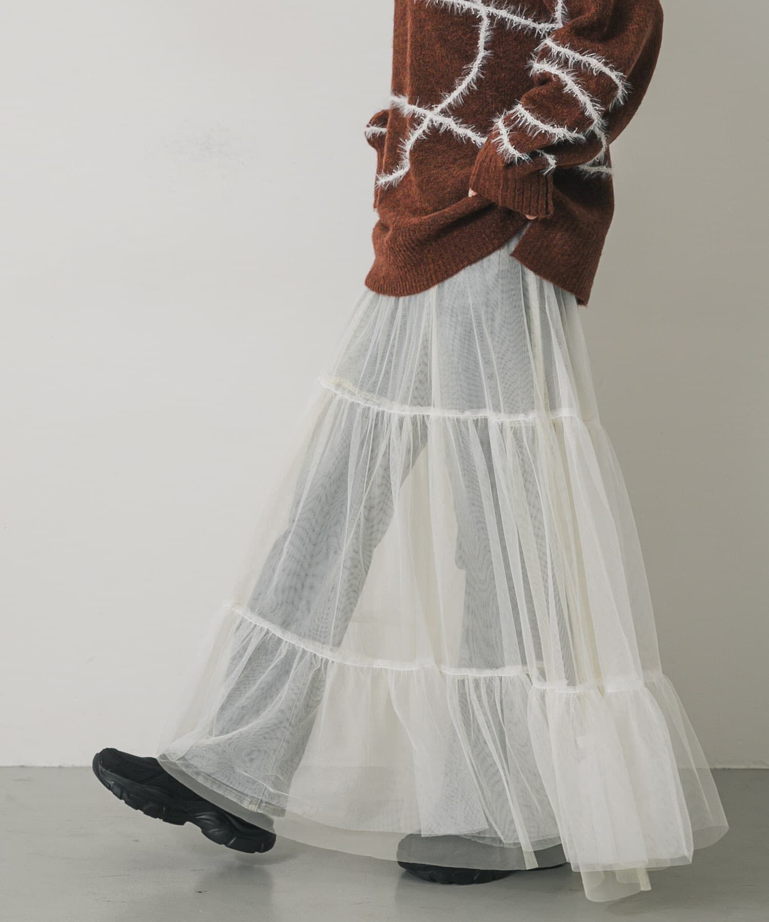 SENSE OF PLACE by URBAN RESEARCH「『2WAY仕様』レイヤードティアードチュールスカート」|スカート|アイボリー