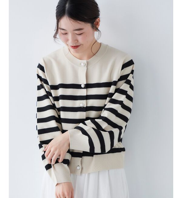 le.coeur blanc「《手洗い可能》パールボタンボリュームスリーブカーディガン」|カーディガン|