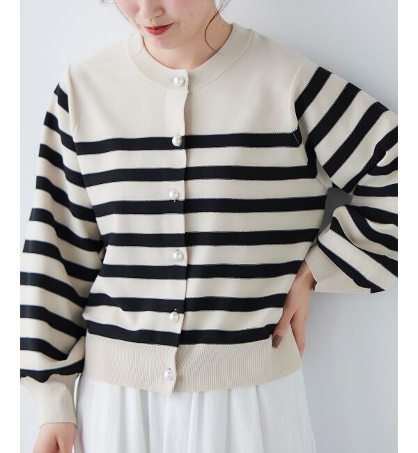 le.coeur blanc「《手洗い可能》パールボタンボリュームスリーブカーディガン」|カーディガン|