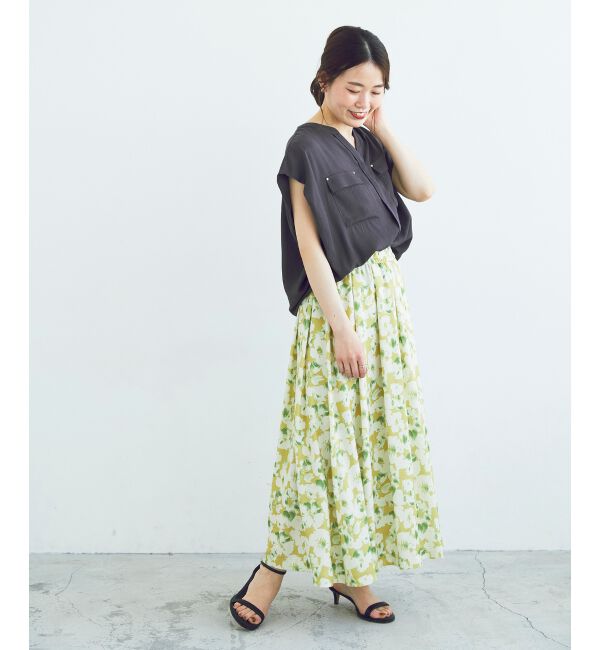 le.coeur blanc「《手洗い可能》フラワープリントギャザースカート」|スカート|