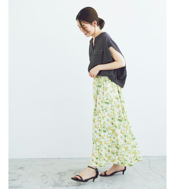 le.coeur blanc「《手洗い可能》フラワープリントギャザースカート」|スカート|