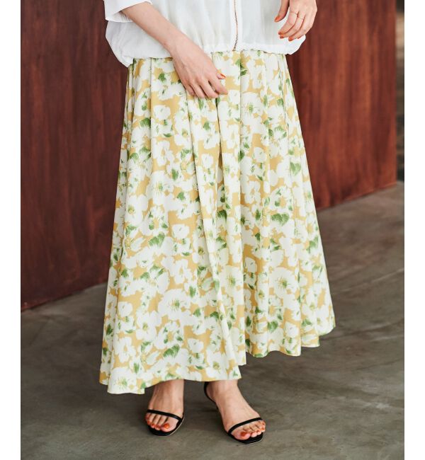 le.coeur blanc「《手洗い可能》フラワープリントギャザースカート」|スカート|