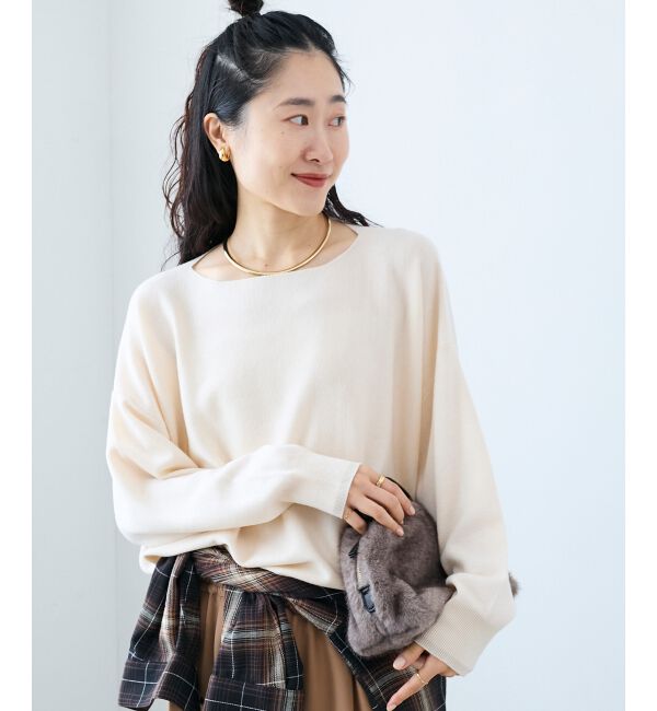  「《手洗い可能》ミラノリブラメ入り裾ラウンドニット」|ニット・セーター|アイボリー