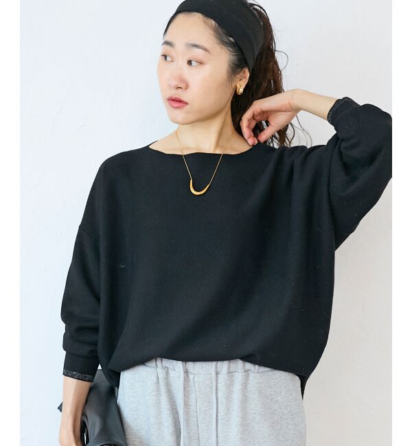  「《手洗い可能》ミラノリブラメ入り裾ラウンドニット」|ニット・セーター|