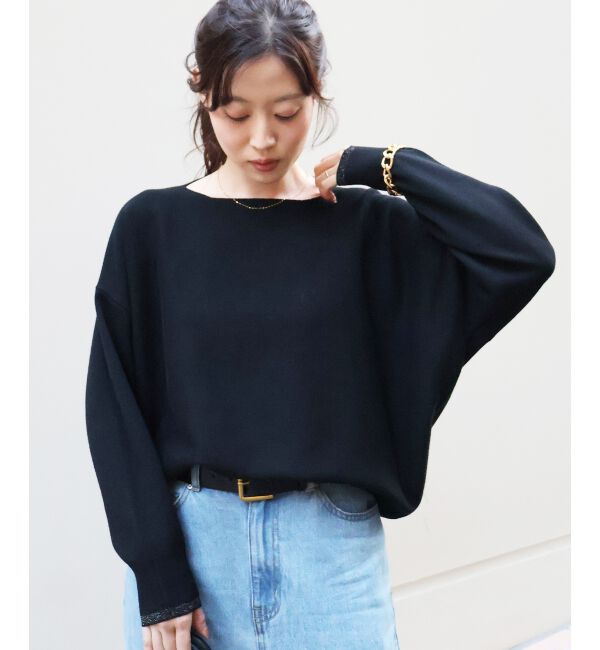  「《手洗い可能》ミラノリブラメ入り裾ラウンドニット」|ニット・セーター|