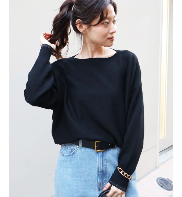  「《手洗い可能》ミラノリブラメ入り裾ラウンドニット」|ニット・セーター|