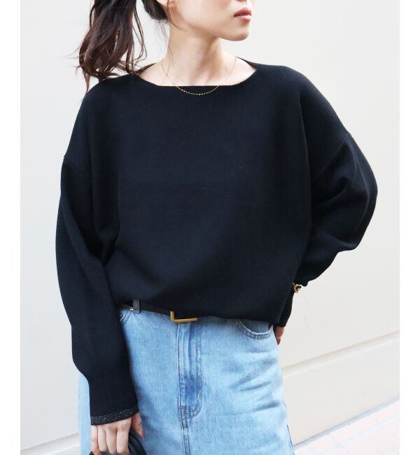  「《手洗い可能》ミラノリブラメ入り裾ラウンドニット」|ニット・セーター|