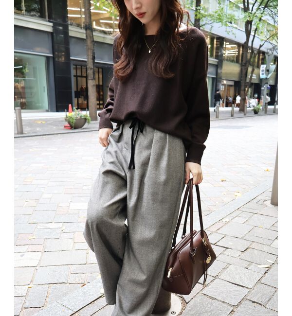  「《手洗い可能》ミラノリブラメ入り裾ラウンドニット」|ニット・セーター|