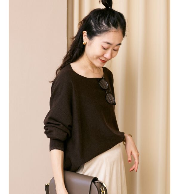  「《手洗い可能》ミラノリブラメ入り裾ラウンドニット」|ニット・セーター|