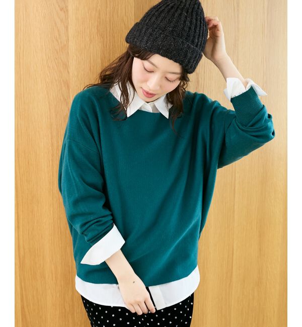  「《手洗い可能》ミラノリブラメ入り裾ラウンドニット」|ニット・セーター|