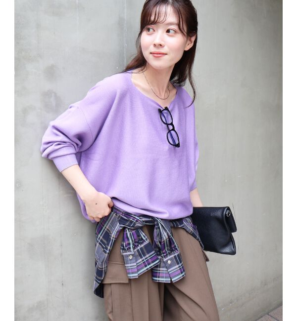  「《手洗い可能》ミラノリブラメ入り裾ラウンドニット」|ニット・セーター|