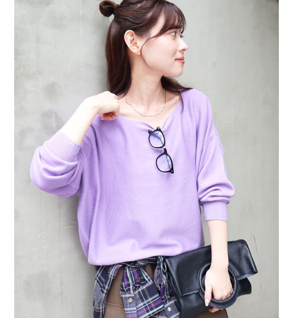  「《手洗い可能》ミラノリブラメ入り裾ラウンドニット」|ニット・セーター|